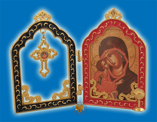 Metal Diptych Holy Orthodox Icon With Enamel Colorings